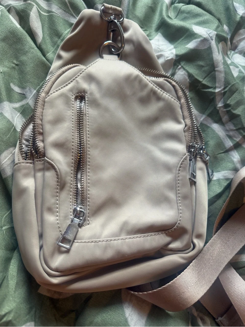 Women's Light Beige Sling Backpack - Casual Crossbody Bag